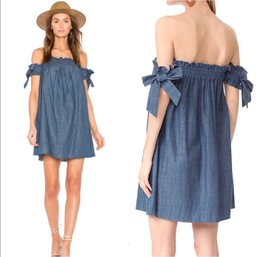 MISA LA Denim Off Shoulder Shift Dress